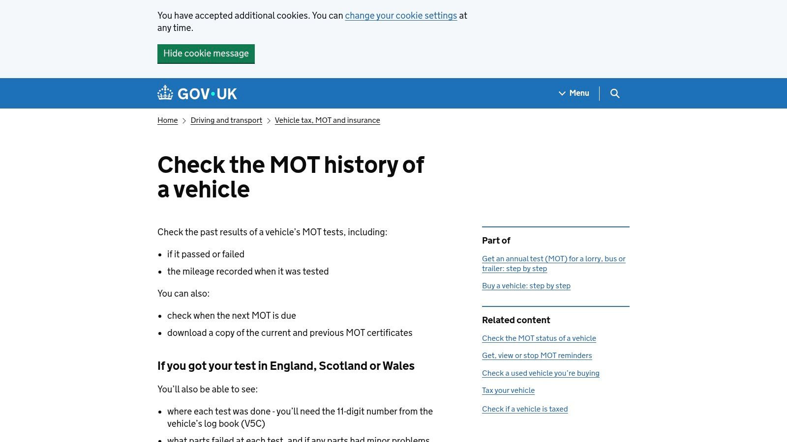 Screenshot from https://www.gov.uk/check-mot-history